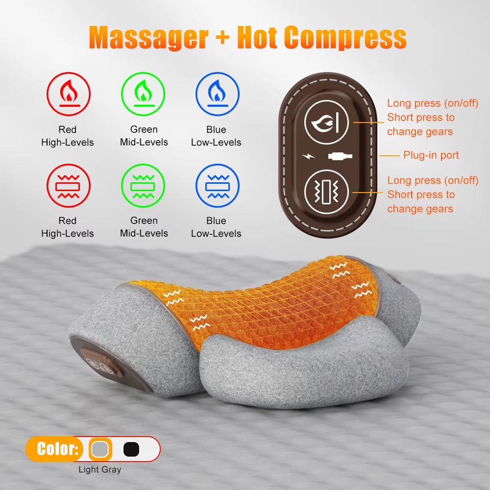 3 in 1 Neck Massager Cervical Pillow Hot Compress Vibration Massage Neck Traction Relax Pillow Spine Support Massager Tools
