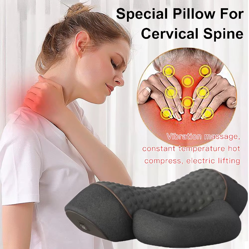 3 in 1 Neck Massager Cervical Pillow Hot Compress Vibration Massage Neck Traction Relax Pillow Spine Support Massager Tools