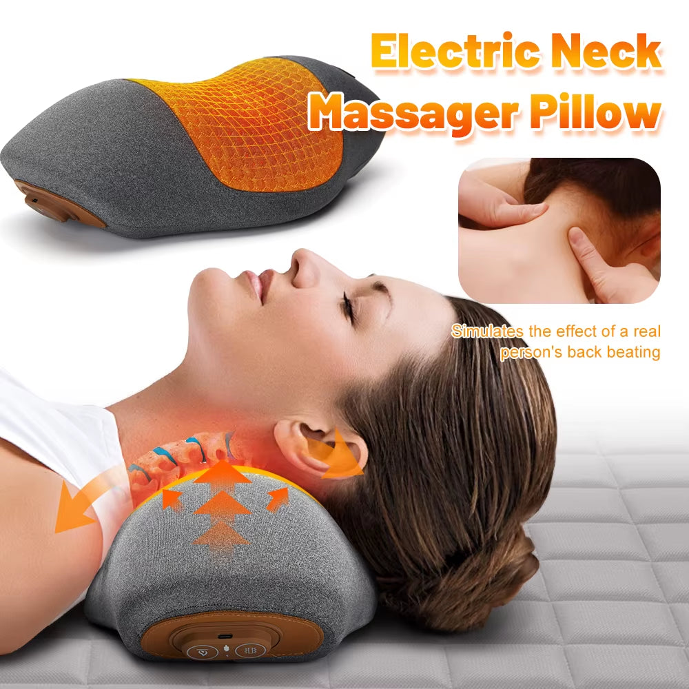 3 in 1 Neck Massager Cervical Pillow Hot Compress Vibration Massage Neck Traction Relax Pillow Spine Support Massager Tools