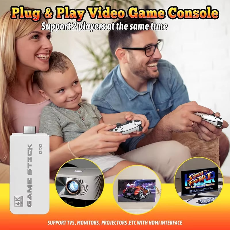 M15 4K TV Game Stick, 64GB Built-In 30000+ Retro Games Console with Wireless Gamepads, Supports 20+ Simulators for HD TV Gaming