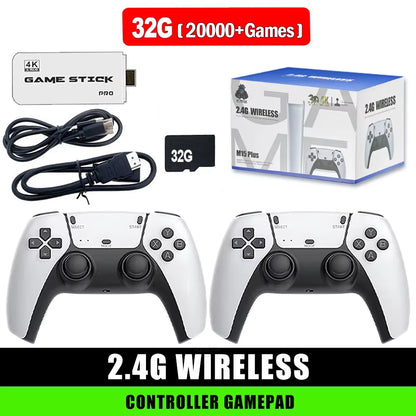 M15 4K TV Game Stick, 64GB Built-In 30000+ Retro Games Console with Wireless Gamepads, Supports 20+ Simulators for HD TV Gaming