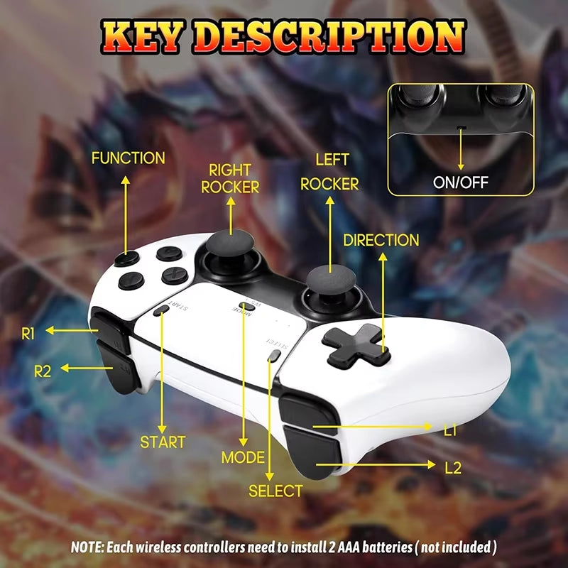 M15 4K TV Game Stick, 64GB Built-In 30000+ Retro Games Console with Wireless Gamepads, Supports 20+ Simulators for HD TV Gaming